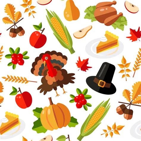 Set Of Colorful Cartoon Icons For Thanksgiving Day Stock Vector