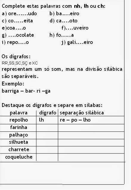 Atividade Complete As Palavras Nh Lh Ou Ch Atividades Pedag Gicas Online
