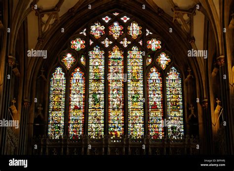 Stained glass window of Wells Cathedral, England, UK Stock Photo - Alamy