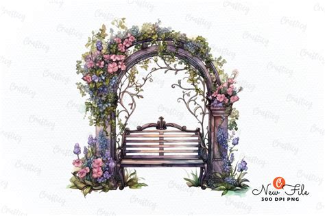 Gothic Garden Bench Watercolor Clipart Graphic By Crafticy · Creative