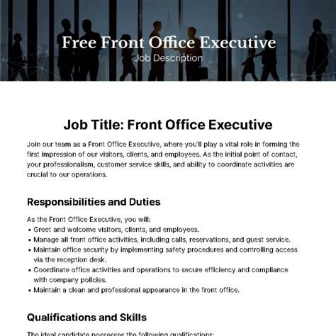 Free Front Office Executive Job Description Template Edit Online