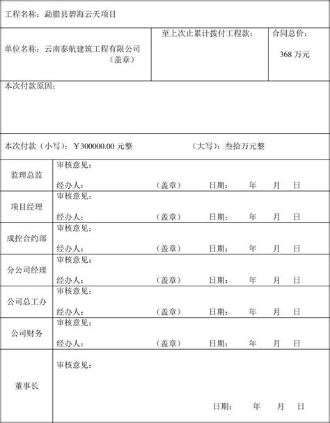 工程款支付审批表word文档在线阅读与下载无忧文档