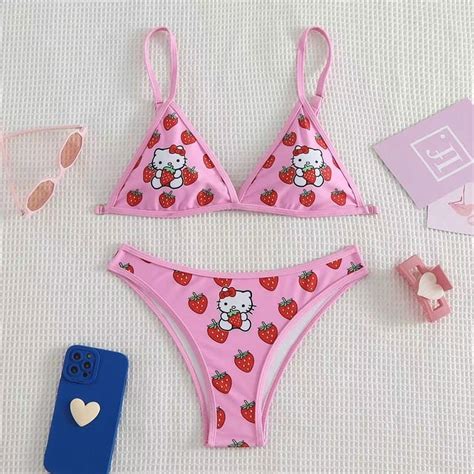 Pcs Sanrio Kuromi Bikini Set Cute Cartoon Y K Summer Beach Soft Side
