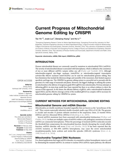 (PDF) Current Progress of Mitochondrial Genome Editing by CRISPR