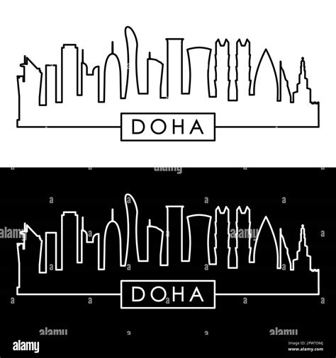 Doha Skyline Linear Style Doha City Single Line Editable Vector File