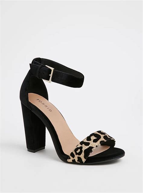 Staci Black Velvet And Gold Glitter Leopard Ankle Strap Tapered Heel