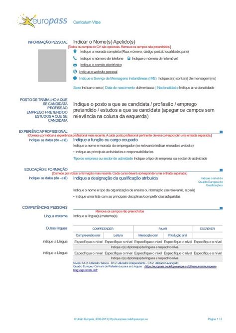 Modelo De Curriculum Vitae Europeu Word