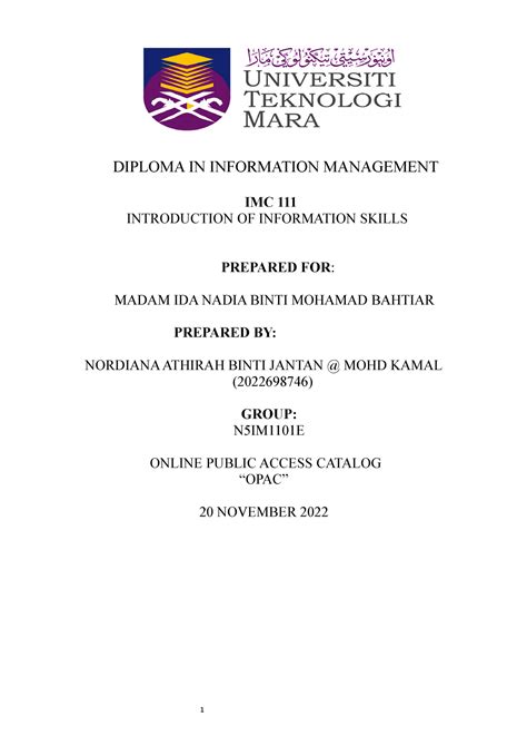 Opac Imc Nordiana Athirah Diploma In Information Management Imc