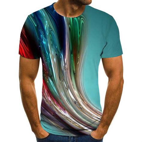 Mens T Shirt Shirt Geometric 3d Plus Size Print Short Sleeve Daily Tops Basic Streetwear Round