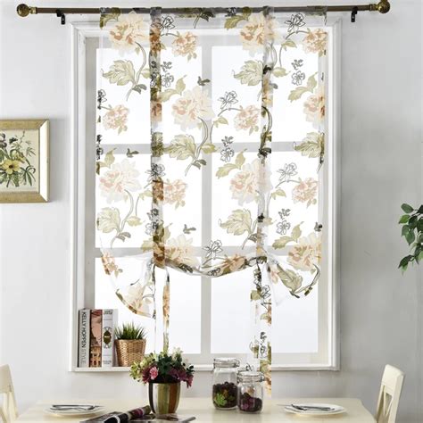 Flower Floral treatment roman short sheer kitchen tulle door curtains fabrics purple curtains ...