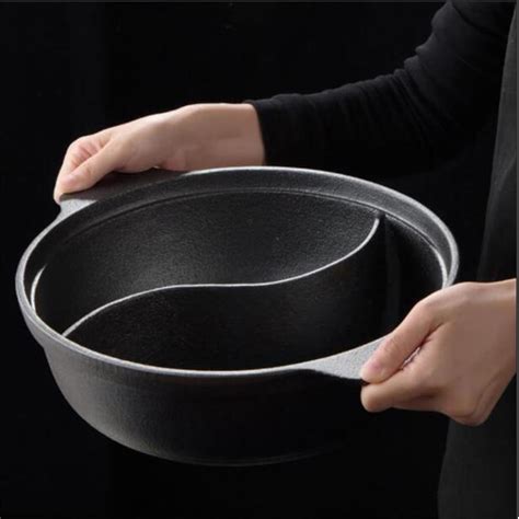 Cast Iron Hot Pot With Divider Inch Dual Sided Shabu Shabu Pot Multi Functional Hotpot