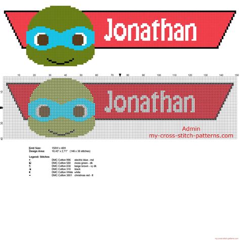 Jonathan Cross Stitch Baby Male Name With Leo Ninja Turtles Free