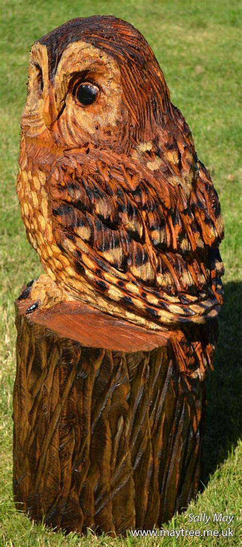 Tawny Owl Wooden Chainsaw Sculpture By Sally May Tree Carving Chainsaw Carving Carving