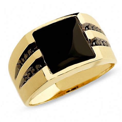 Men S Onyx Ring In K Gold With Enhanced Black Diamonds Zales Mens