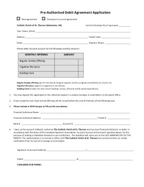 Fillable Online Pre Authorized Debit Agreement Application Fax Email