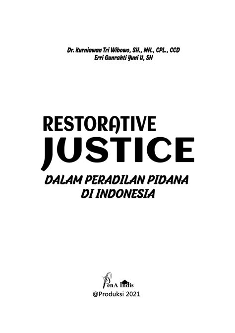 Pdf Restorative Justice Dalam Peradilan Pidana Di Indonesia