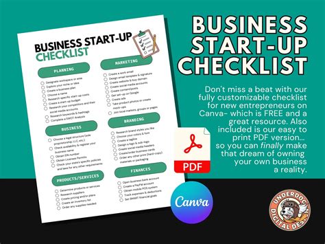 Canva Start Up Business Checklist Startup Checklist Business