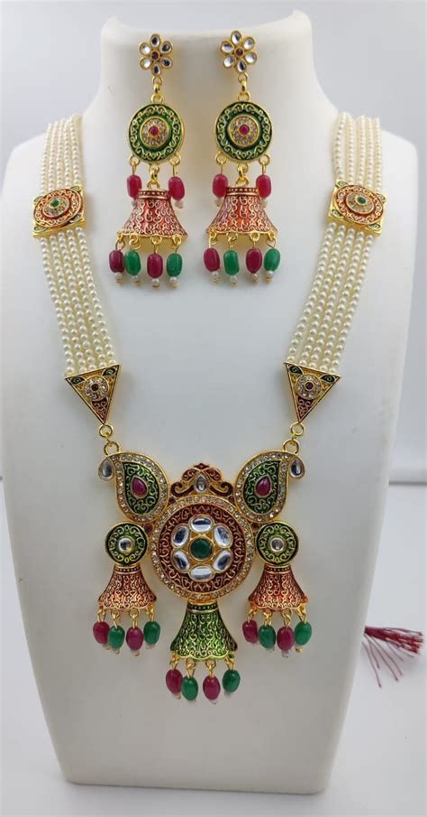 Meenakari Tarinika Binal Antique Gold Plated Indian Jewelry Set With