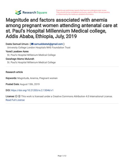 Pdf Magnitude And Factors Associated With Anemia Among Pregnant Women Attending Antenatal Care