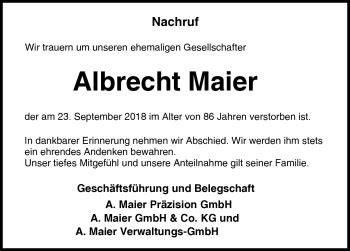 Traueranzeigen Von Albrecht Maier Schwarzw Lder Bote Trauer