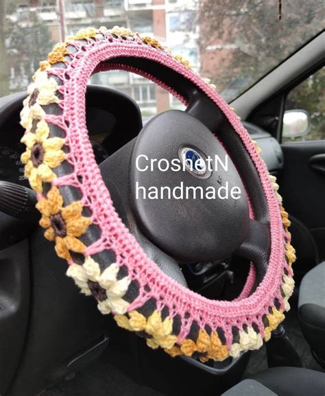 Handmade Crochet Steering Wheel Cover Crochet Fiber Arts Art