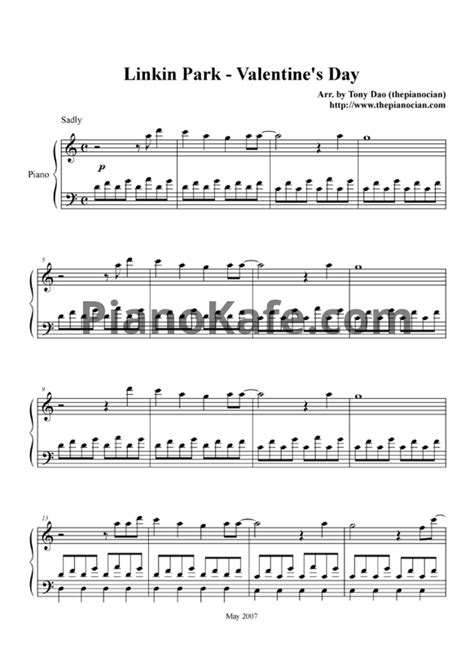 НОТЫ Linkin Park - Valentine's day - ноты для фортепиано — PianoKafe