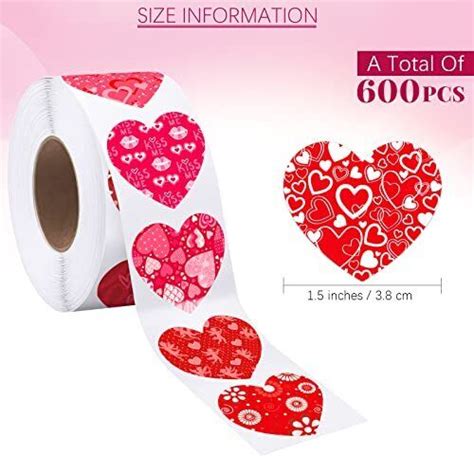 Fovths Pieces Heart Roll Stickers Valentine S Day Self Red Mixed