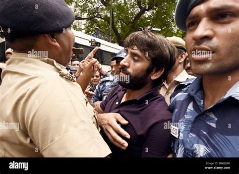 New Delhi India May 28 Security Personnel Detain Wrestler Bajrang