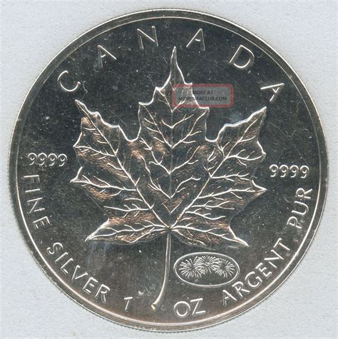 1999 2000 1 Oz Canadian Silver Maple Leaf With Fireworks Privy