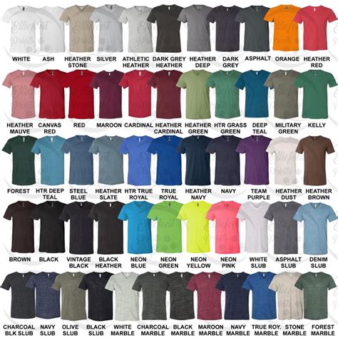 Bella Canvas 3005 Color Chart Unisex Jersey TShirt Color Chart Etsy