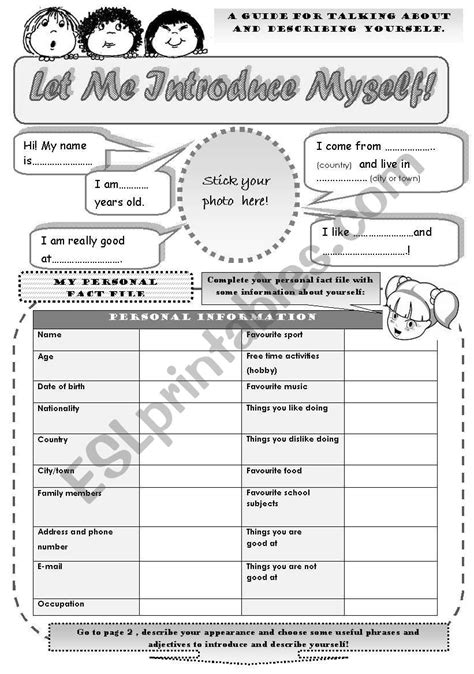 Let Me Introduce Myself A Guide For Talking About And Describing Yourself 2 Pages Esl