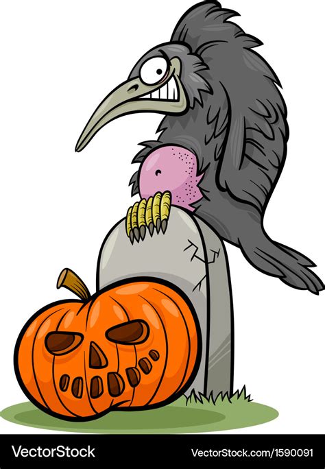 Halloween Pumpkin With Crow Cartoon Royalty Free Vector