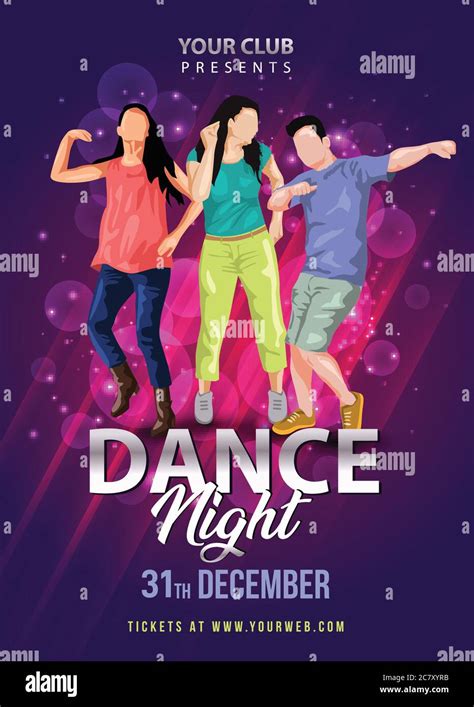 Dance Night Party Flyer Design With Group Of People Dancing On Shiny