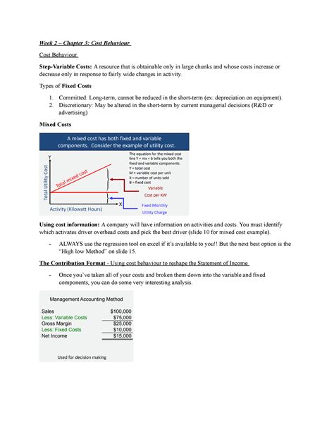 Chapter Lectures Notes Week Chapter Cost Behaviour Cost