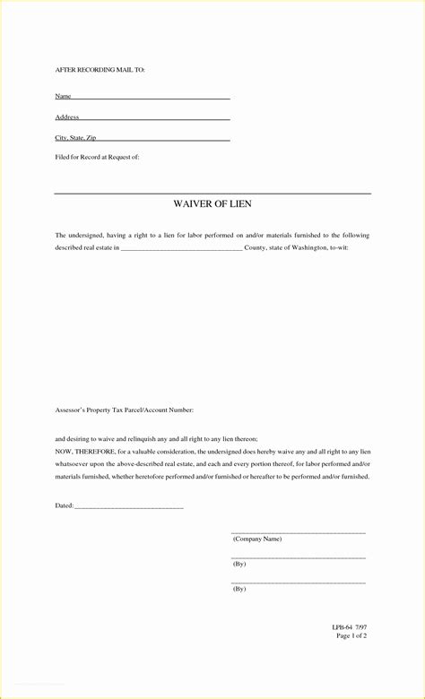 Free Lien Waiver Template