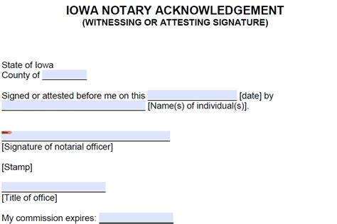 Free Iowa Notarial Certificate Witnessingattesting A Signature Pdf