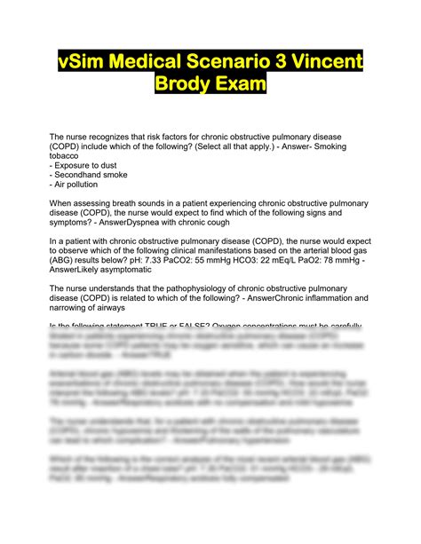 Solution Vsim Medical Scenario Vincent Brody Exam Studypool