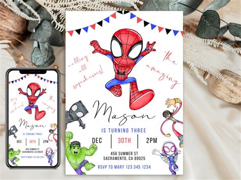 Spidey And His Amazing Friends Invitation Spidey Birthday Invitation