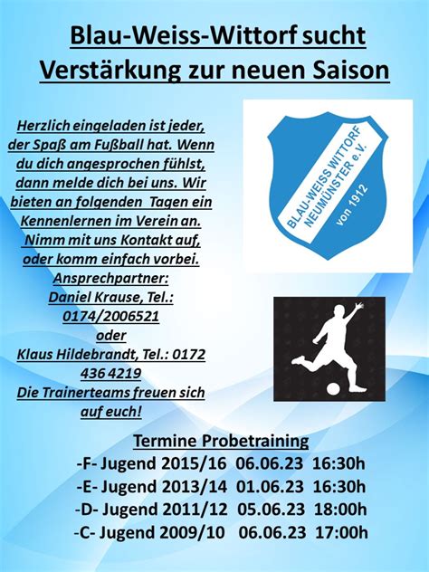 Probetraining Fu Ball Komm Einfach Vorbei Blau Weiss Wittorf Neum Nster