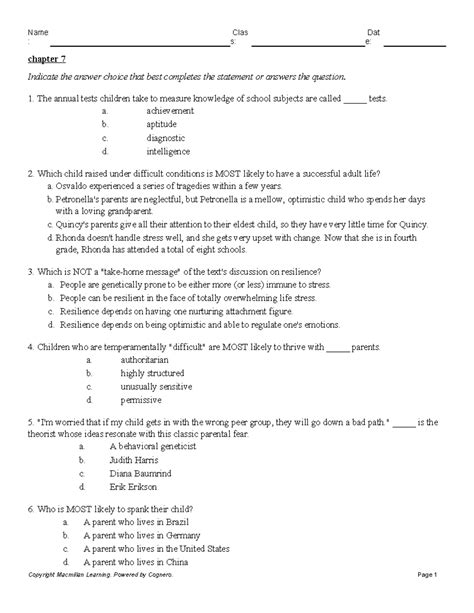 Chapter 7 Study Guide S E Chapter 7 Indicate The Answer Choice