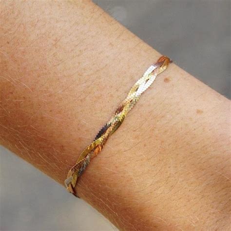 Vintage Italian 14k Gold Tri Color Chevron Braided Herringbone Bracelet