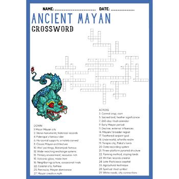 Ancient Mayan Civilization Crossword Puzzles Worksheets Activity