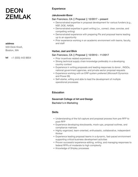 Proposal Resume Samples Velvet Jobs