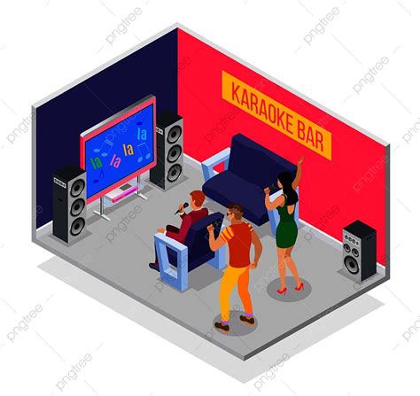 Karaoke Isometric Background With Group Of Human Characters Having