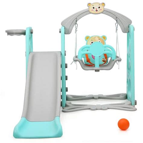 Costway 4 In 1 Toddler Climber And Swing Set With Basketball Hoop