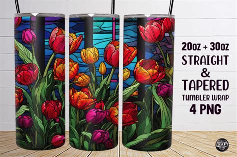 Tulip Flowers Stained Glass Tumbler Wrap Graphic By LazyCraftlab