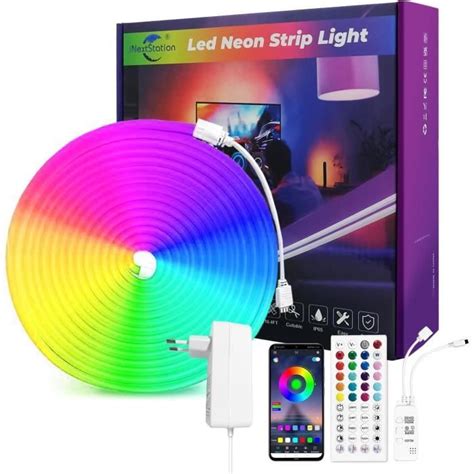 Ruban Led Néon Rgb 5M 12V Avec Contrôle Bluetooth App Télécommande Ir