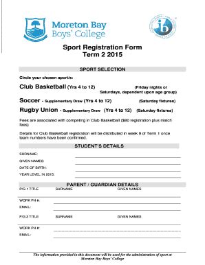 Fillable Online Mbbc Qld Edu Sport Registration Form Term