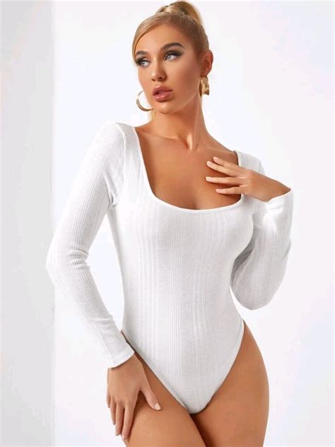 Shein Solid Form Fitted Bodysuit Women S Store