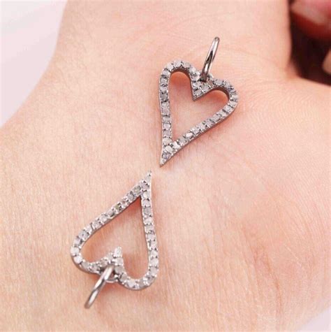 1 Pc Pave Diamond Heart Charm Pendant 925 Sterling Silver Charm Diamond